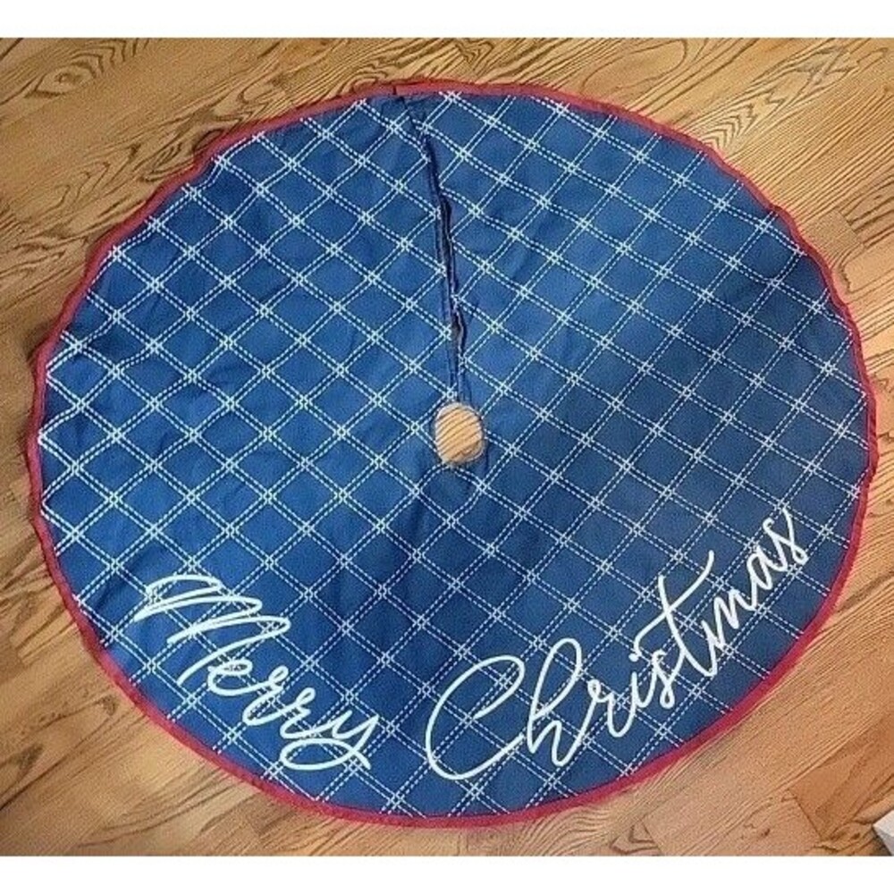 Blue Denim Merry Christmas Holiday Tree Skirt 48"  Farmhouse
